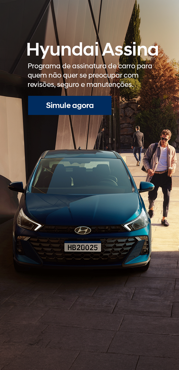 Programa de assinatura de carros Hyundai Assina. Seguro, revisão e manutenção inclusos para quem quer só dirigir. Saiba mais. 